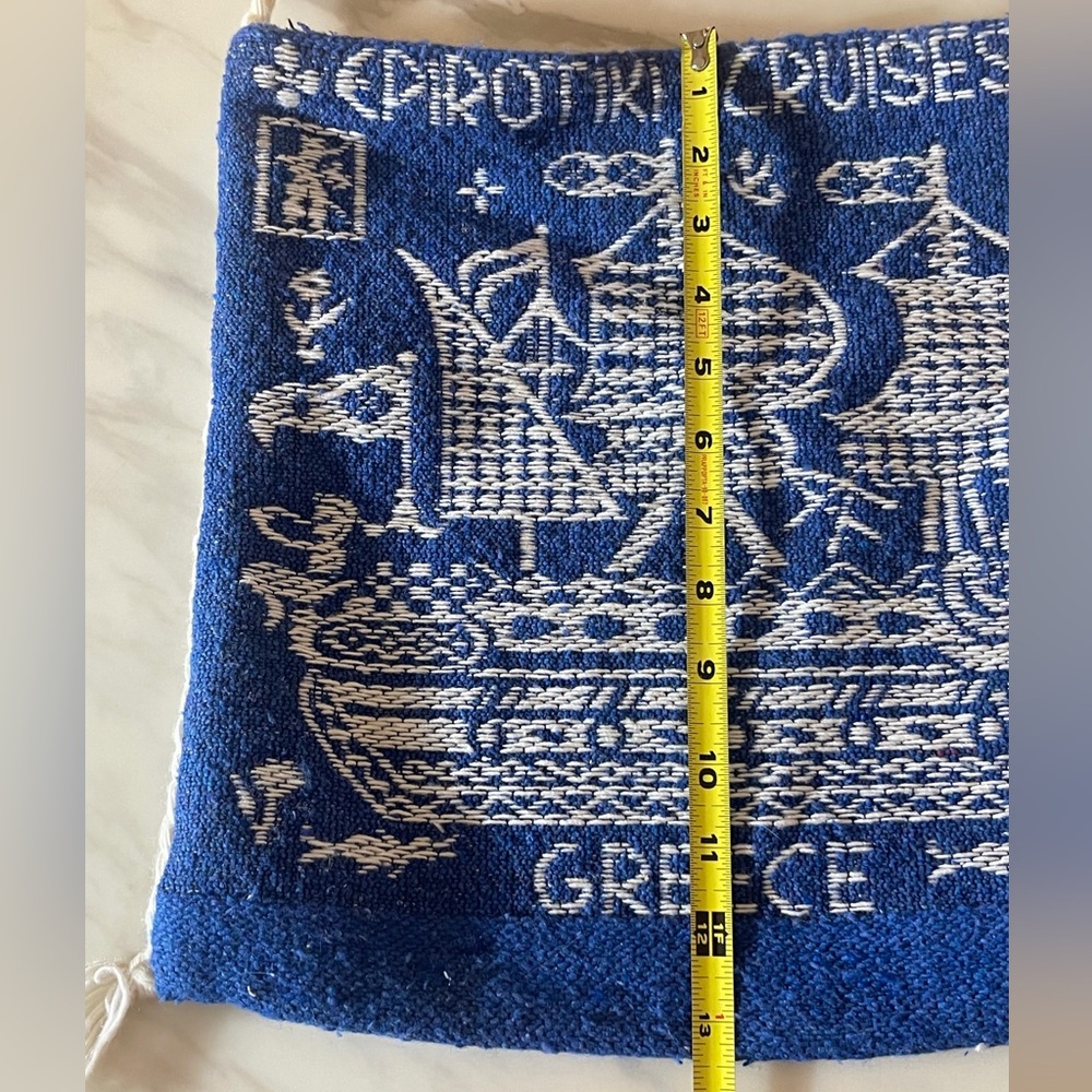 Vintage Greece Epirouki Cruises Woven Mini Tote Bag Blue White Nautical - Picture 5 of 6